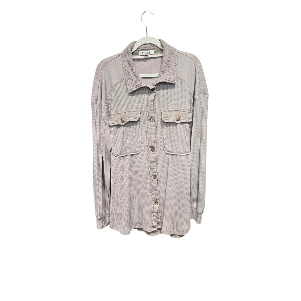 Briggs Waffle Knit Shacket Womens XL Taupe Button Front Long Sleeve Gorpcore
